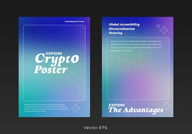 Vector premium set crypto poster abstract blue purple green gradient background with grainy effect texture