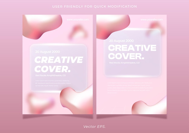 Vector premium set realistic glossy glassmorphism with glass effect for creative poster flyer soft pink