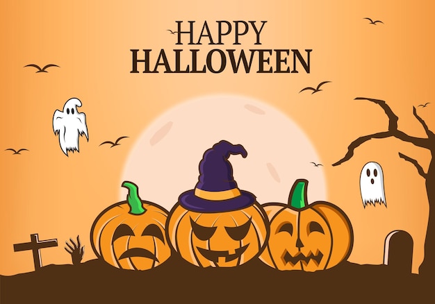 Premium vector with three pumpkins Halloween background