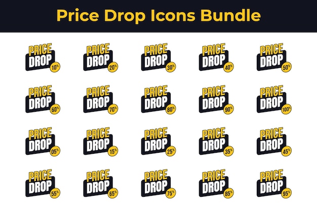 Vector price drop vector icon bundle price drop label set price drop label badge design 5 to 100 badge