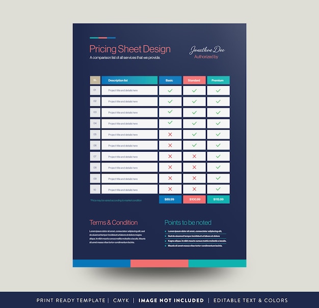 Pricing Sheet Design Costing Flyer or Pricing table comparison Invoice Design