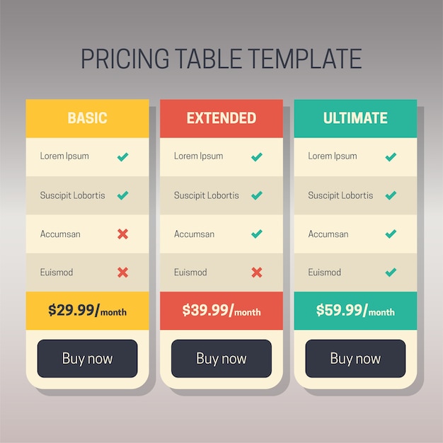 PRICING TABLE TEMPLATE