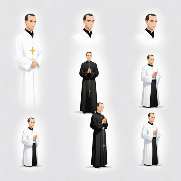 Vector priest cartoon vector set white background isolated