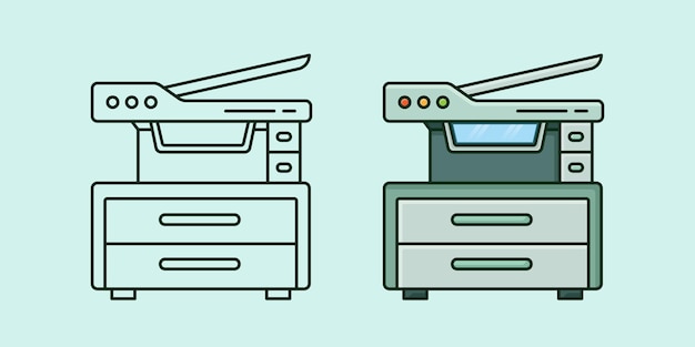 Vector printer and photocopy machine with scanner minimalist flat illustration with outline variation