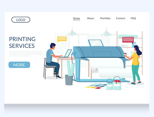 Vector printing services vector website landing page design template