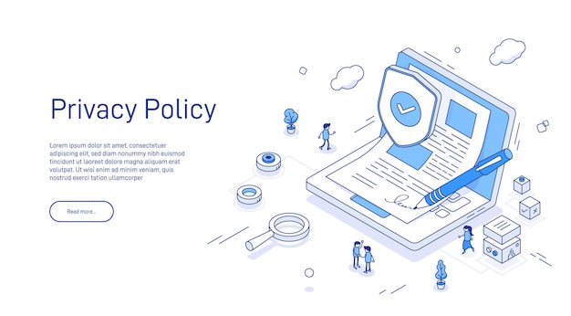Vector privacy policy landing page template personal data security online file server protection