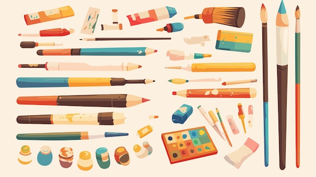 Vector professional artist painting supplies and tools kit collection