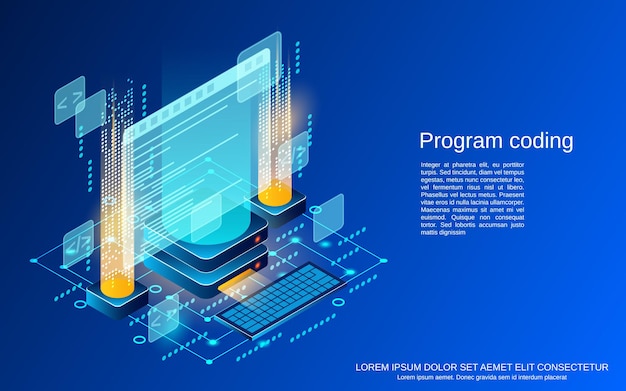 Vector program coding flat isometric vector concept illustration