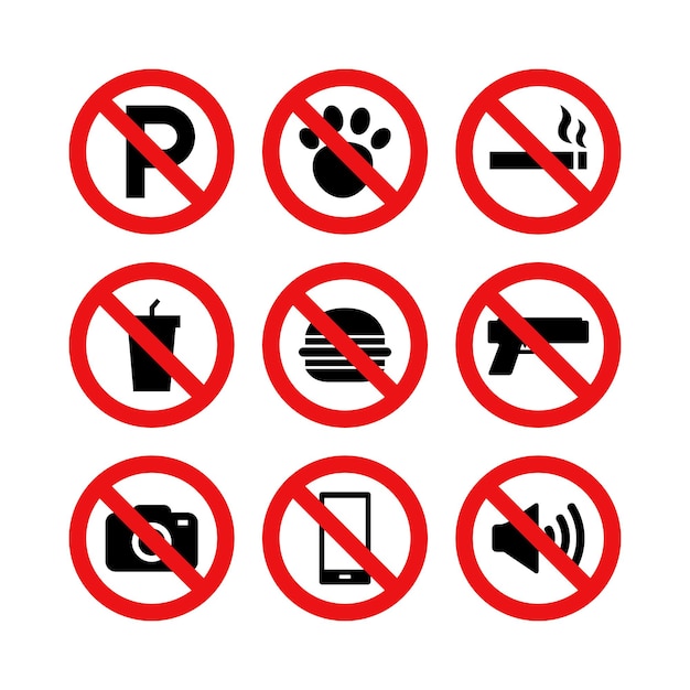 Prohibition and restriction sign vector set