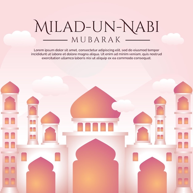 Prophet's birth month banner with mosque illustration background