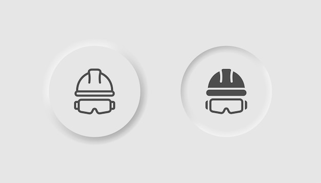 Vector protection glasses and hardhat icon in neumorphism style icons for business white ui ux personal protect symbol worker builder helmet manufacture engineer neumorphic style vector illustration