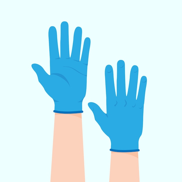 Protective blue gloves on hands