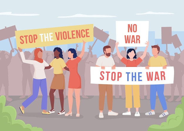 Protesting against War flat color vector illustration