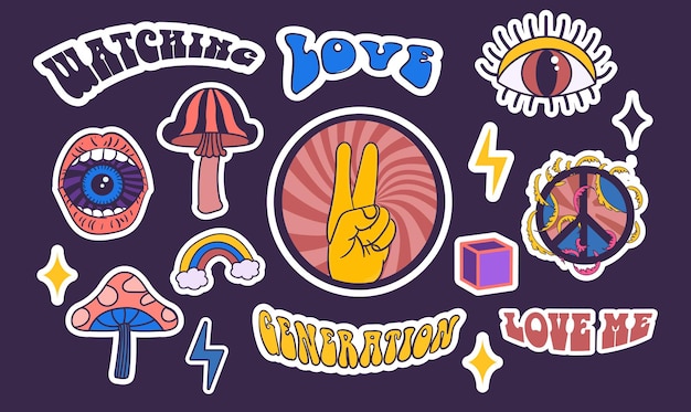 Psychedelic hippy stickers