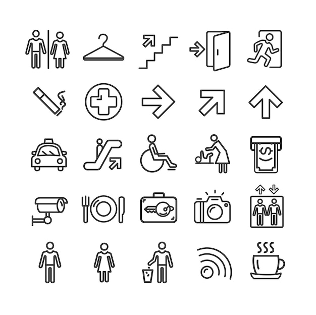 Vector public navigation signs white thin line icon set on a blue box vector