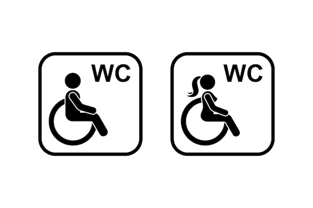 Public toilet washroom icon vector illustration set Restroom sign man woman people with disability