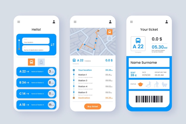 Public transport app screens