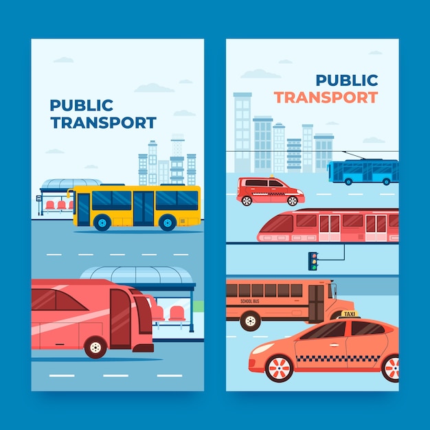 Vector public transport hand drawn banner set