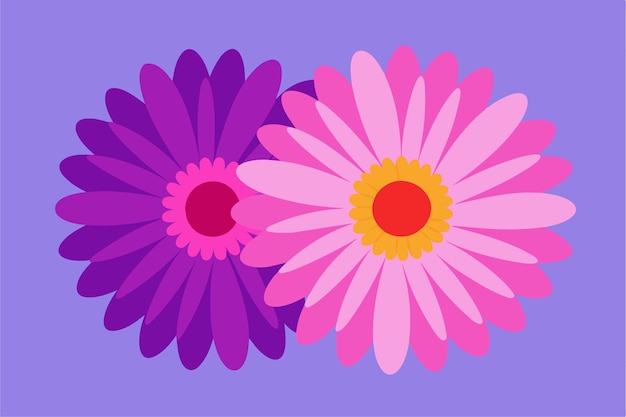 a purple background with pink and yellow flowers