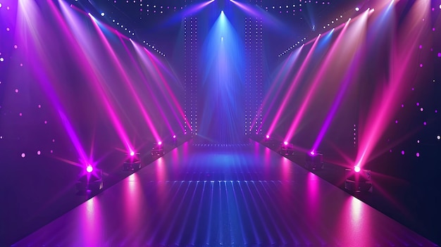 Vector a purple and blue stage with lights and stars