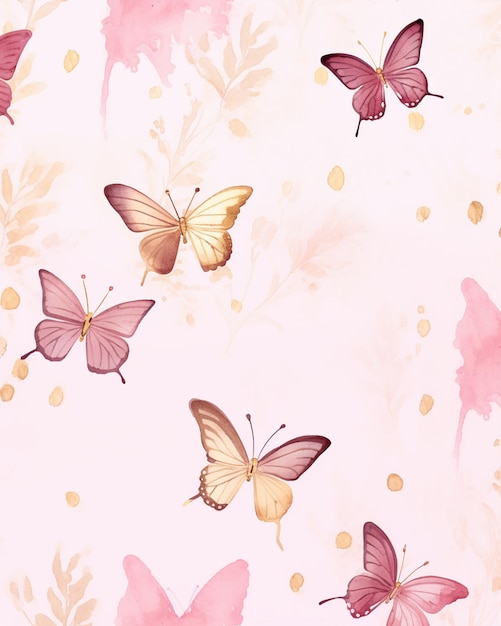 Purple Butterflies Pink Background