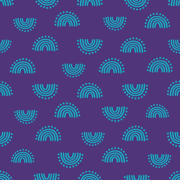 Purple seamless pattern with blue rainbows.