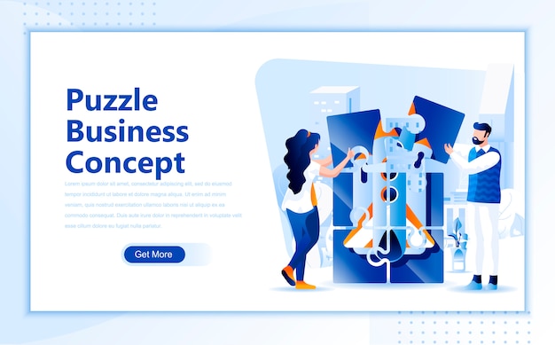 Vector puzzle business concept flat landing page template of homepage
