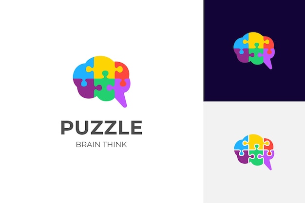 Puzzle head logo vector icon illustration Brain intelligence symbol logo puzzle illustration for mental ore or mental health