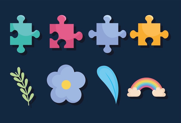 Puzzles and nature icon set