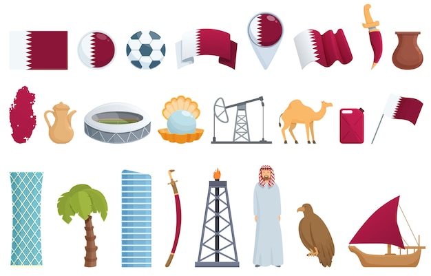 Qatar icons set cartoon vector National day