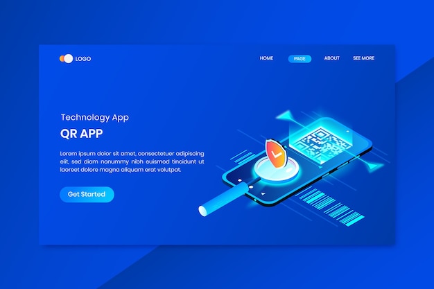 Vector qr app  isometric concept landing page