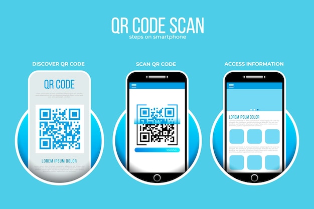 Vector qr code scan steps on smartphone