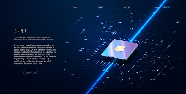 Quantum computer, large data processing, database concept.CPU isometric