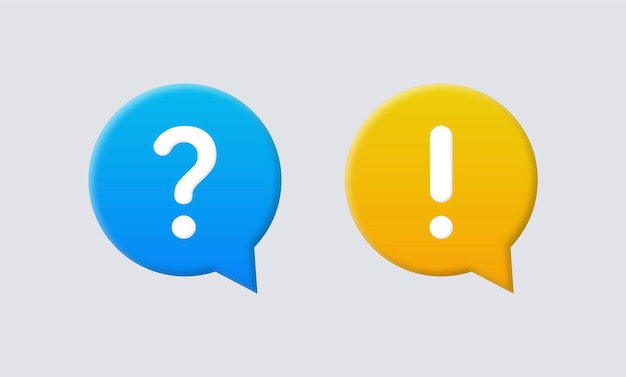 question and information icon in 3d speech bubble or exclamation mark sign and faq support icons