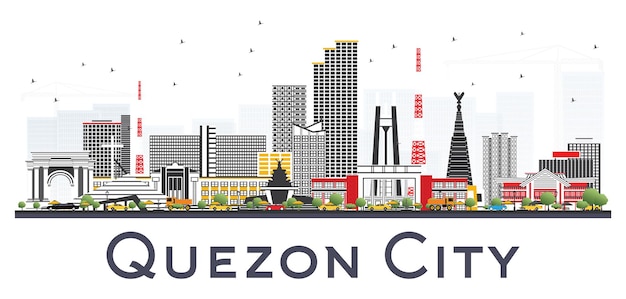 Quezon City Philippines Skyline with Gray Buildings Isolated on White Background. Vector Illustration. Business Travel and Tourism Illustration with Modern Architecture.