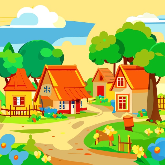 quiet village cartoon vector illustration