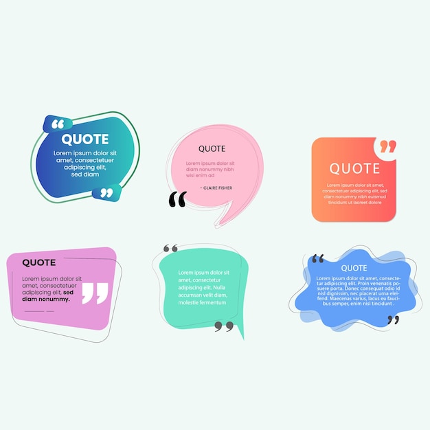 Vector quote box frame bubble speech modern blue abstract cartoon set premium template collection