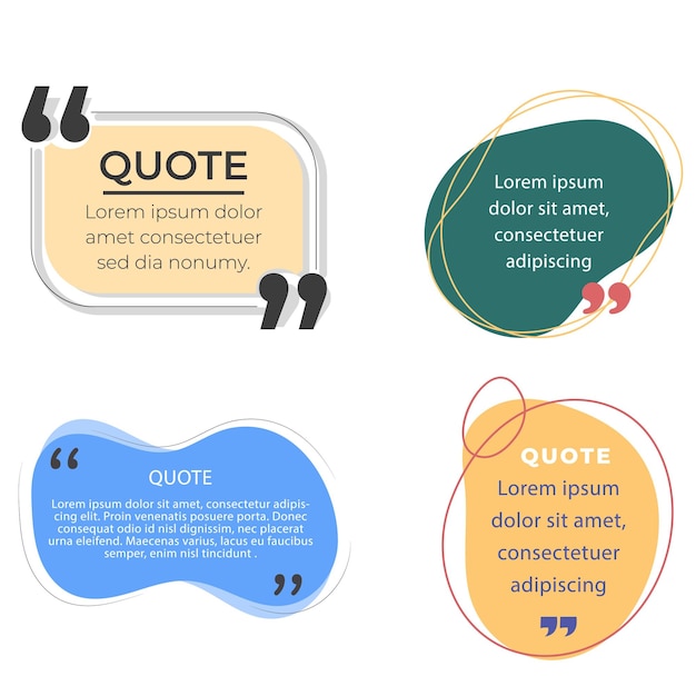 Vector quote box frame bubble speech modern blue abstract cartoon set premium template collection