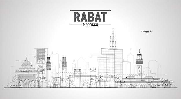 Rabat  Morocco line city skyline vector illustration sky background Business travel and tourism concept with modern buildings Image for presentation banner website