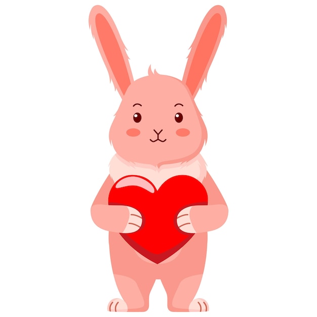 Rabbit holding a red heart Valentine's Day