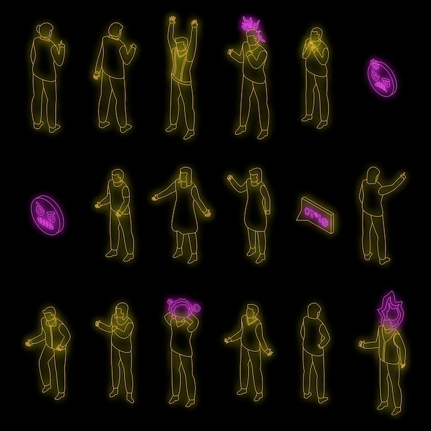 Rage icons set vector neon