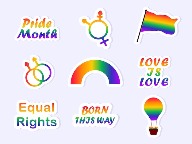 Vector rainbow color flag of pride month sticker design vector illustration concept of sexual freedom