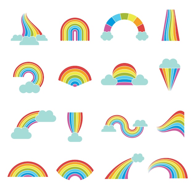 Rainbows Weather colored glossy shine curves round elements recent graphical stylized templates rainbow vector illustrations