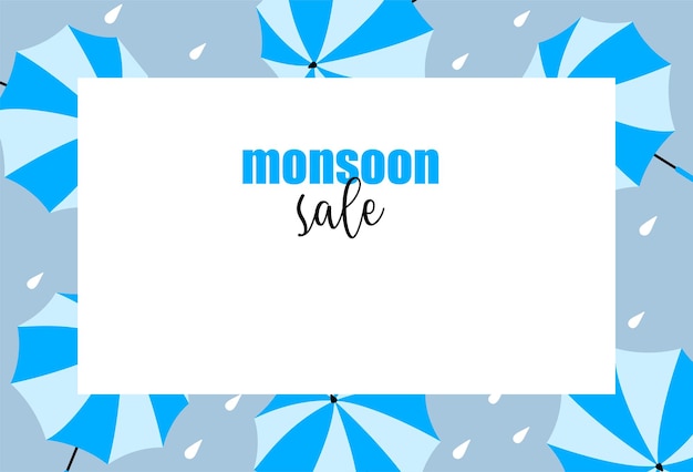 Vector rainy and monsoon season sale background design with raindrops and umbrella