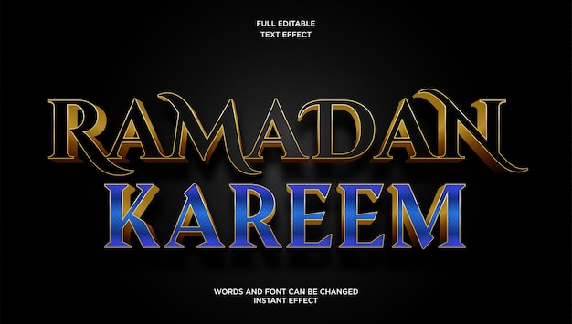 Ramadan kareem 3d text effect with golden style premium vectors