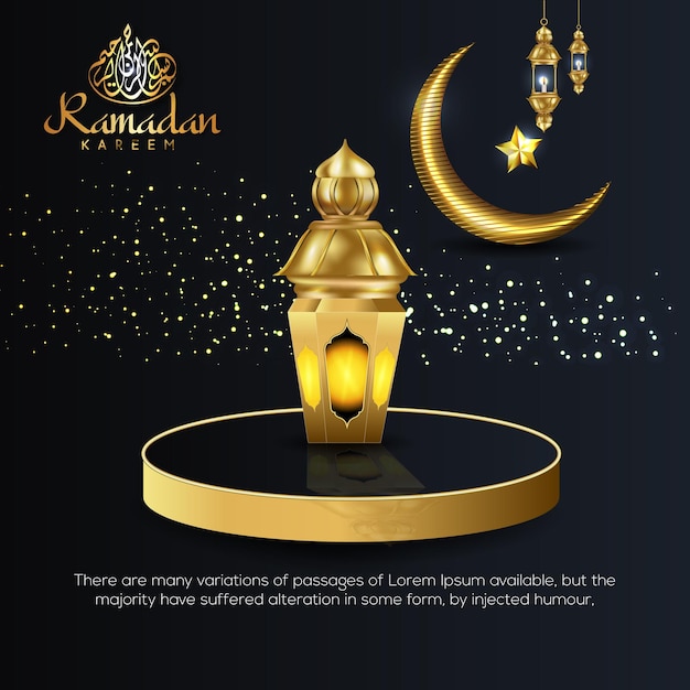 Ramadan kareem islamic greetings decorative background with golden ornament premium vector