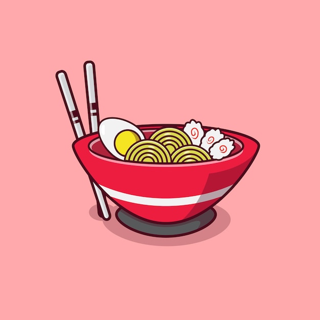 Ramen noodles illustration Japanese food illustration Delicious asian food in a bowl with copstcik