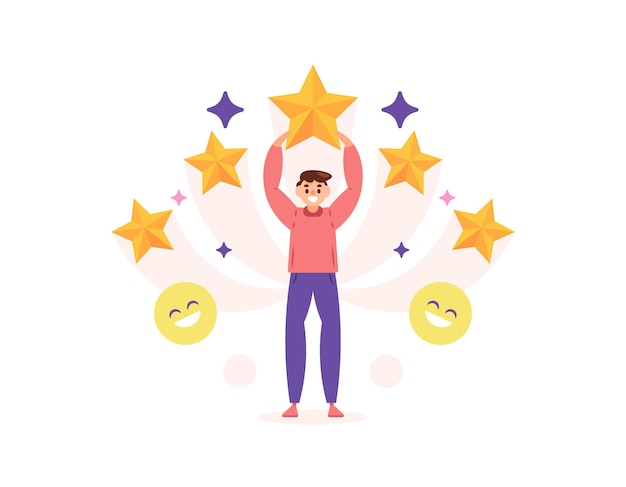 Vector rating and feedback concept or illustration of a customer giving a 5 star rating