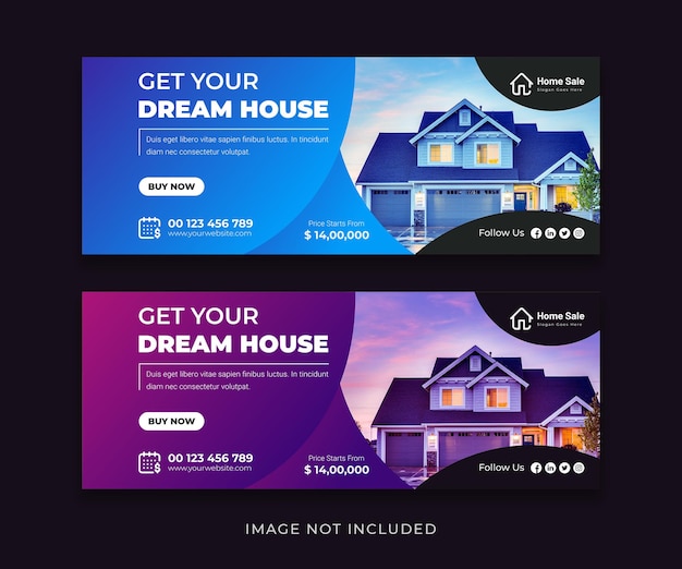 Real estate house facebook cover and web banner template bundle