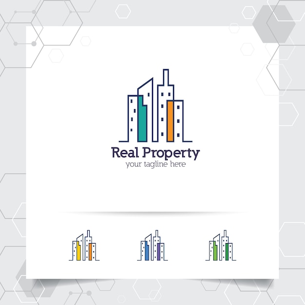 Vector real estate logo design concept of apartment icon and building property logo vector for construction contractor residence and city scape